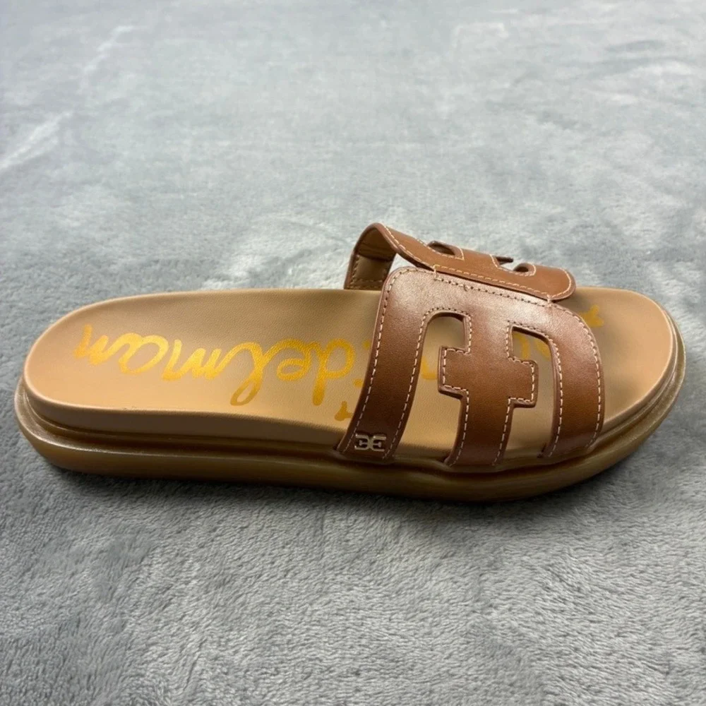 Sam Edelman Valeri Platform Slide Sandals Womens 6M Brown Leather Cutout Logo - Picture 14 of 15